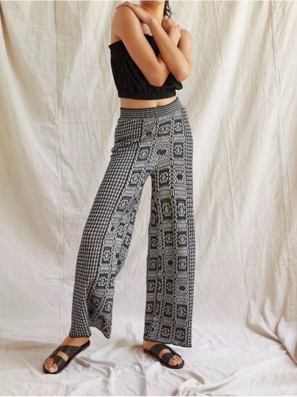 Anthropologie Cecilia Prado Geometric Knit Wide Leg Pants P/S